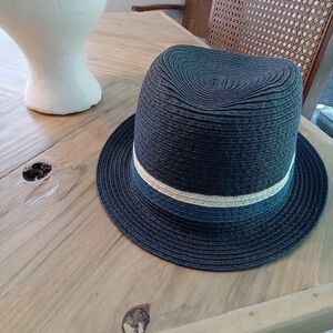 Place Est 1989 Stylish Navy Blue Woven Fedora Hat with Colored Band Lg.